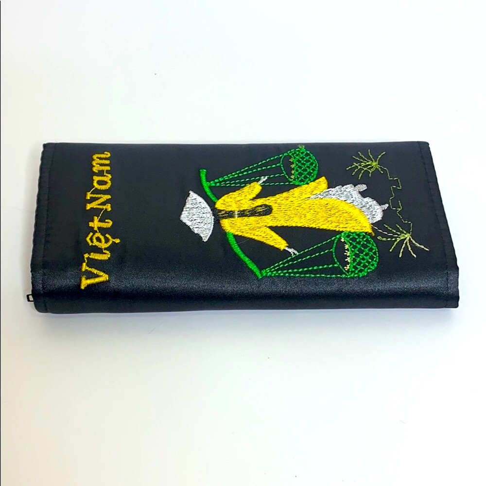 Vietnam | Black Satin Hand Sewn Wallet Snap Bag | Money Change Passport Travel